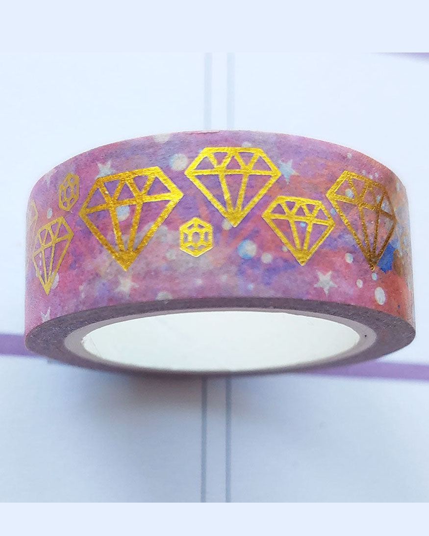Gorgeous Nebula Washi Tape with Gold-toned Foil Diamond Imprints