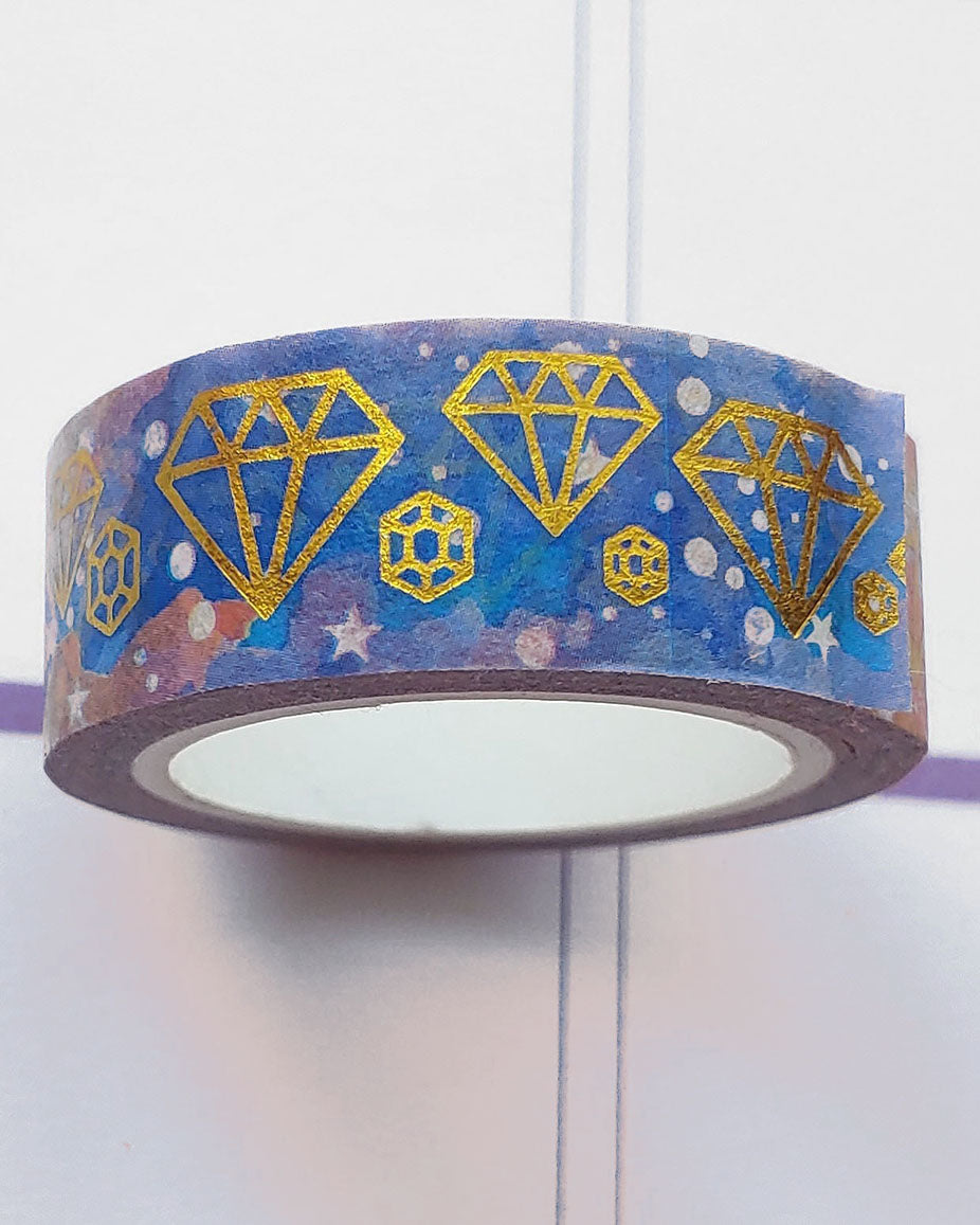 Gorgeous Nebula Washi Tape with Gold-toned Foil Diamond Imprints