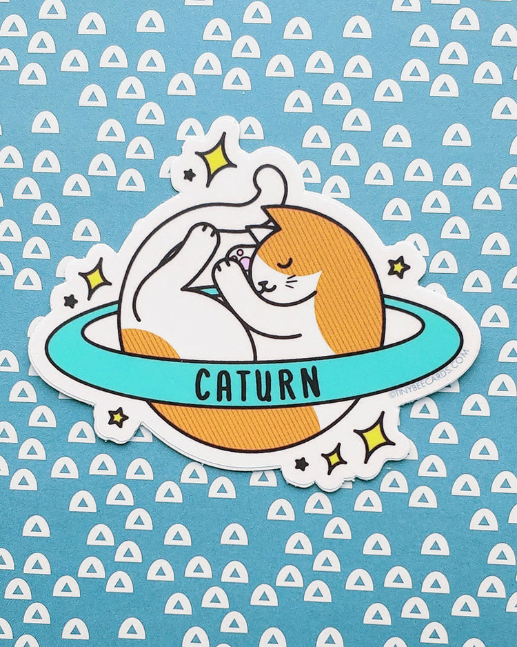 Niedlicher kosmischer Katzen-Vinyl-Aufkleber "Caturn"