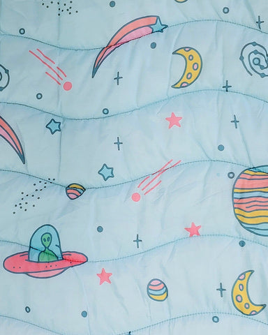 Far Out in Space Colorful Mint Puffy Blanket