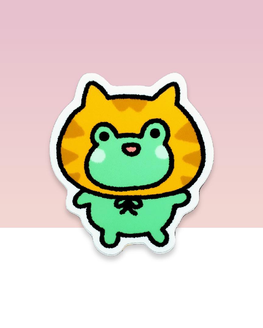 Frosch in einem Katzen-Kostüm-Vinyl-Aufkleber