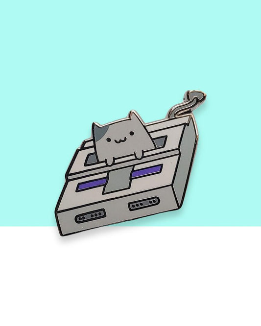 Game Console Cartridge Kitty Gray Enamel Pin