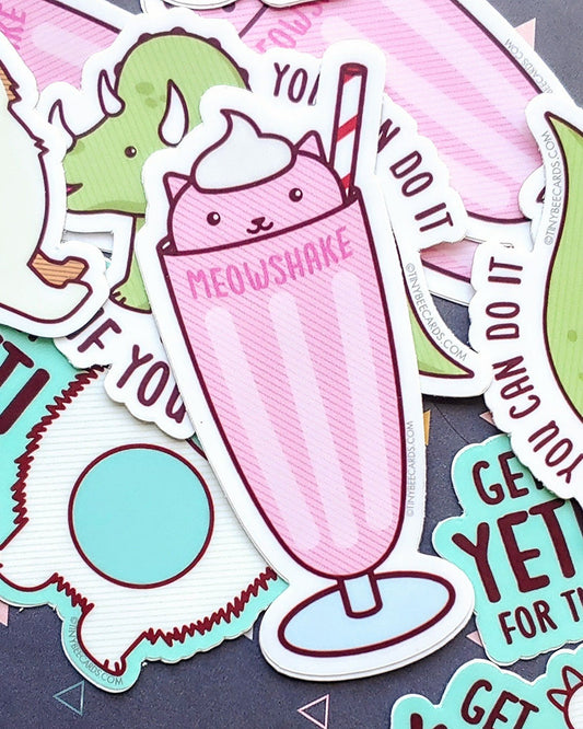 Pink Kawaii Cat Milkshake Vinyl Sticker "Meowshake"