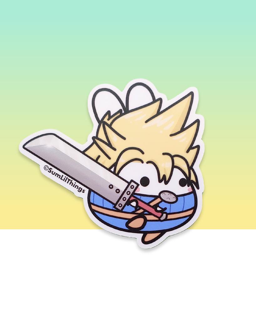 Bunny Cosplaying as Cloud of FFVII Matte Vinyl Sticker