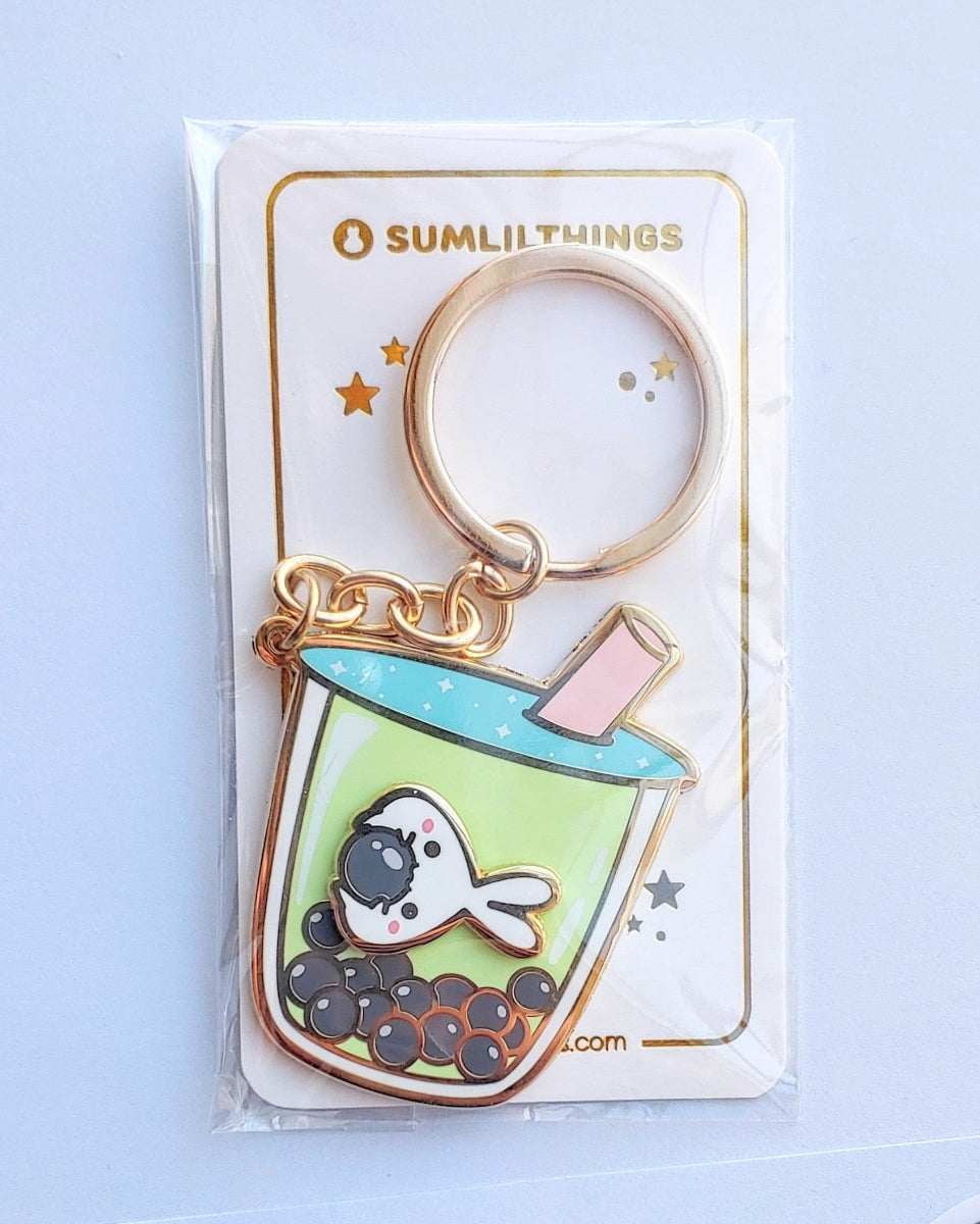 Pastel Green Lil' Honeydew Kawaii Bunny Milk Tea Spinning Charm Keychain - 2"