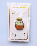 Pin de esmalte duro de planta de dinosaurio verde Kawaii en maceta