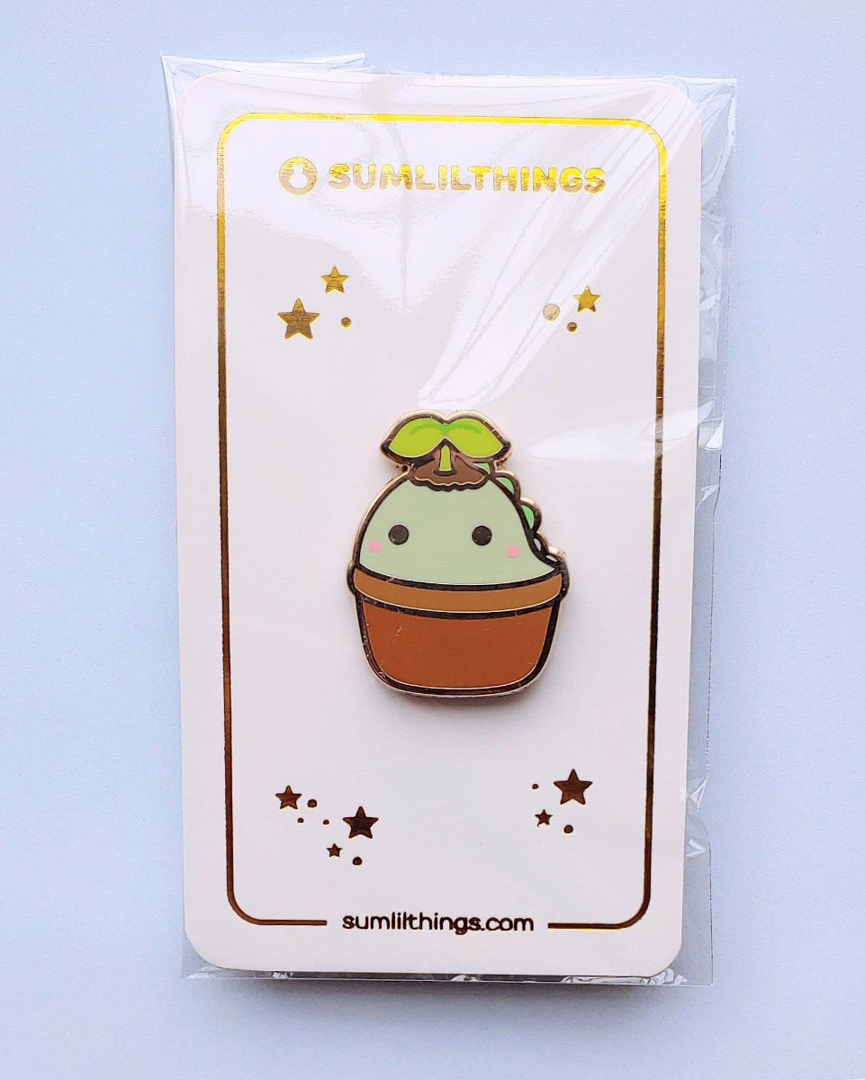 Potted Kawaii Green Dinosaur Plant Hard Enamel Pin