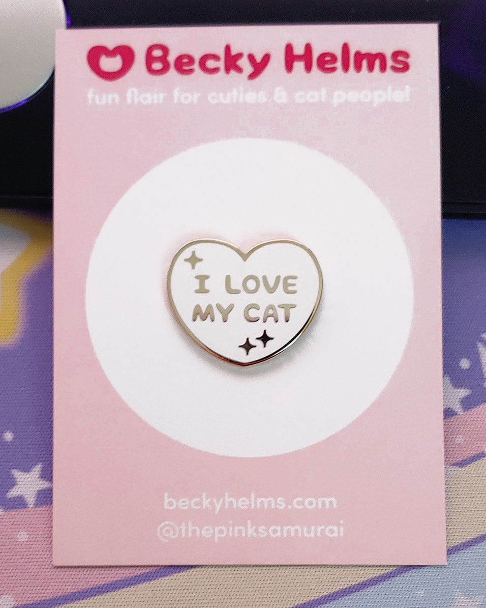 I Love My Cat White Heart Hard Enamel Pin