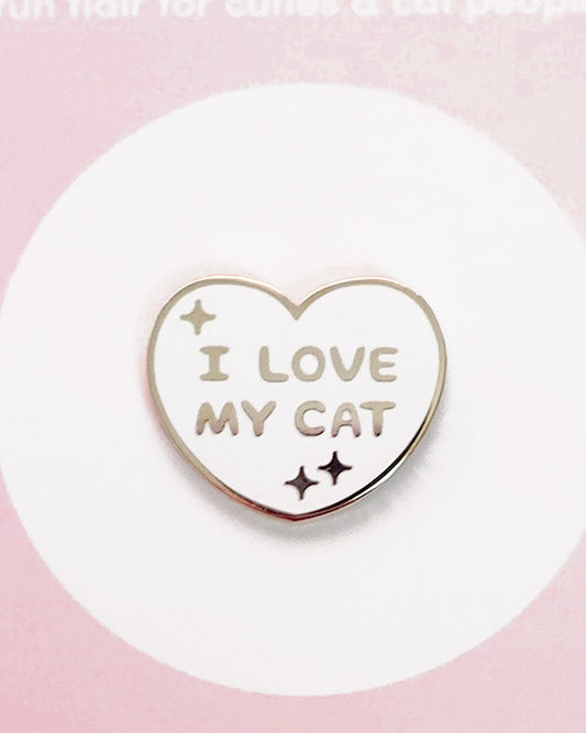 I Love My Cat White Heart Hard Enamel Pin
