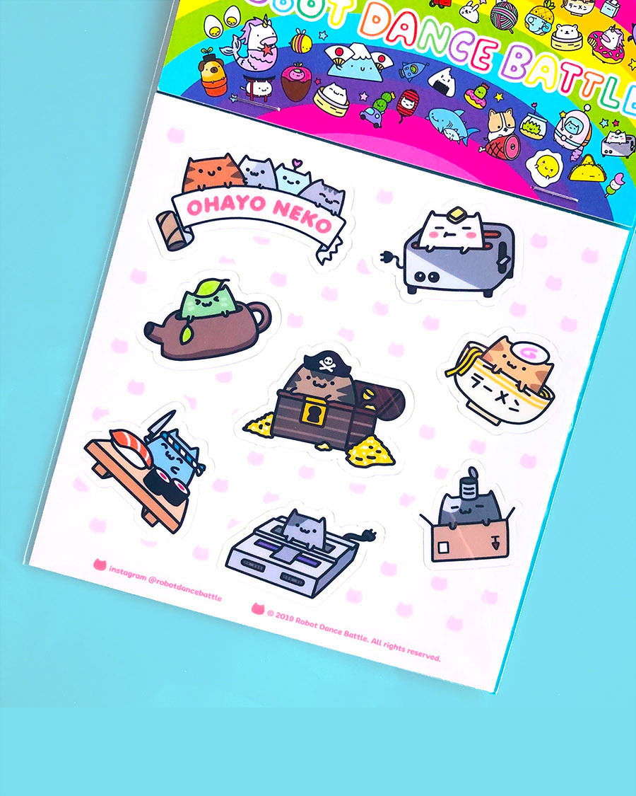 Ohayo-Neko Kawaii Kitty Cat Vinyl-Aufkleberbogen