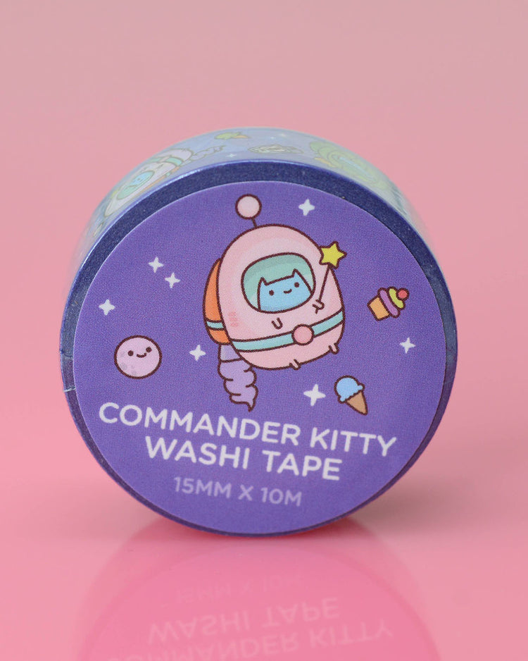 Vibrant Commander Kitty in Space Kawaii Washi Tape