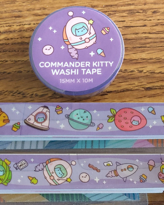 Vibrant Commander Kitty in Space Kawaii Washi Tape