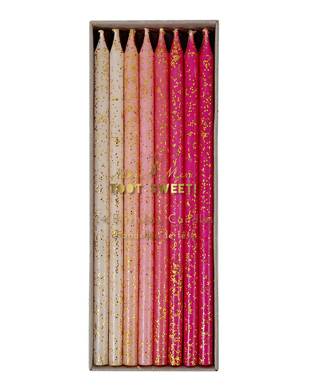 Tall Pink & Gold Glitter Birthday Candles