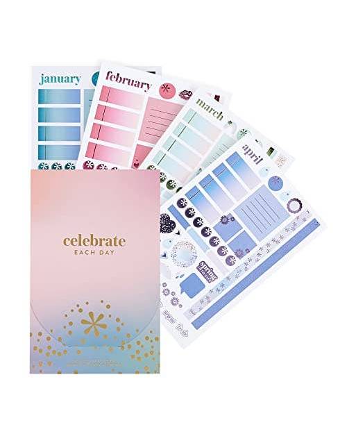 12 Month Mixed Metallic Foiled Sticker Sheet Book: Monthly Spread - 8th Edition - 196 Stickers