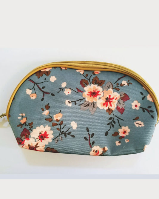 Light Gray & Pink Flower Crescent Cosmetic Travel Bag