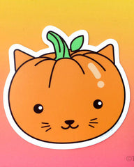 Orange Kawaii Cat Pumpkin Matte Vinyl Sticker - 3"