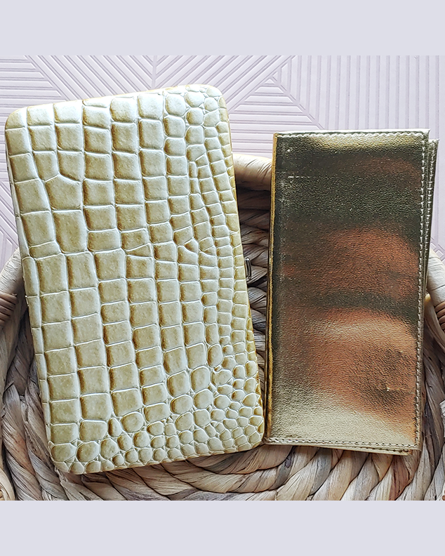 Embossed Gold-toned Metallic Flat Wallet