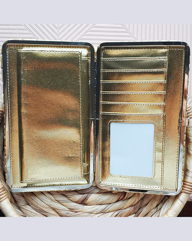 Embossed Gold-toned Metallic Flat Wallet