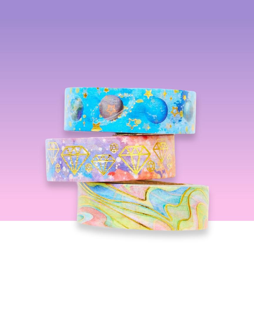 Gorgeous Nebula Washi Tape with Gold-toned Foil Diamond Imprints