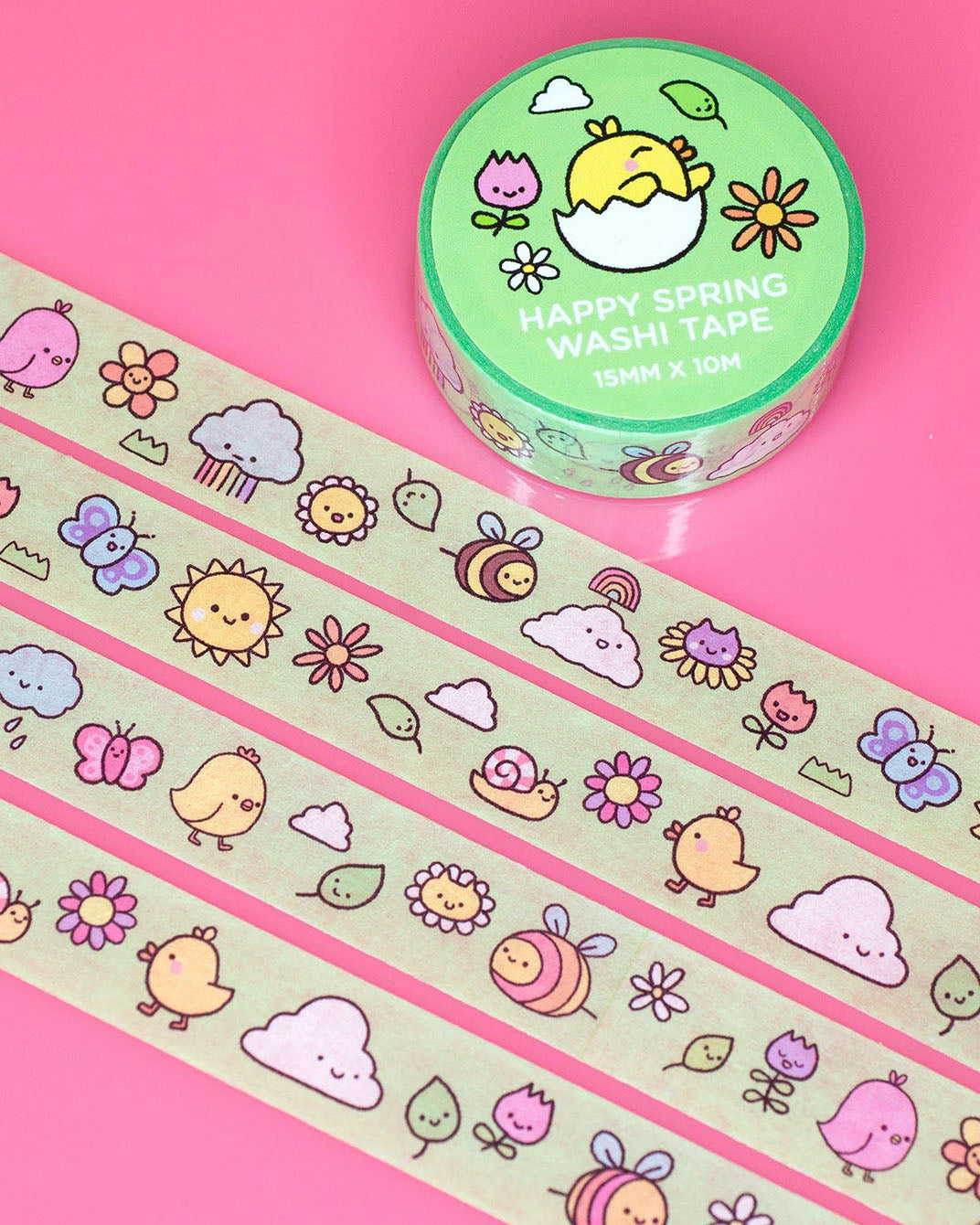 Fröhliche Frühlingsblumen und Tiere Kawaii Washi Tape