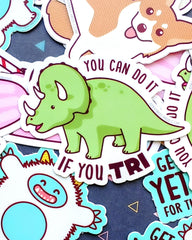 "You Can Do It If You Tri" Triceratops Encouragement Matte Vinyl Sticker - 3"
